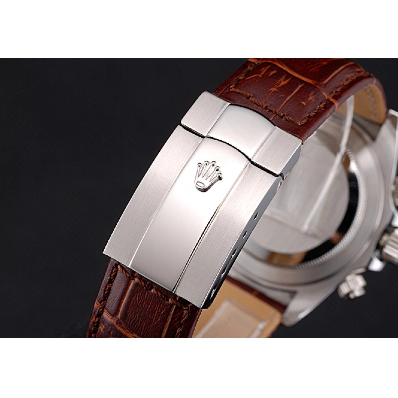 Rolex copies cheap Case Brown Steel Leather Dial Daytona Rolex Stainless Strap White 0616